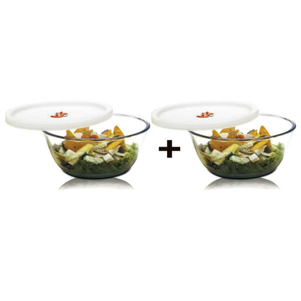 Mixing Borosilicate Glass Bowl Set of 2 with LIDS, (500ml+500ml) Transparent