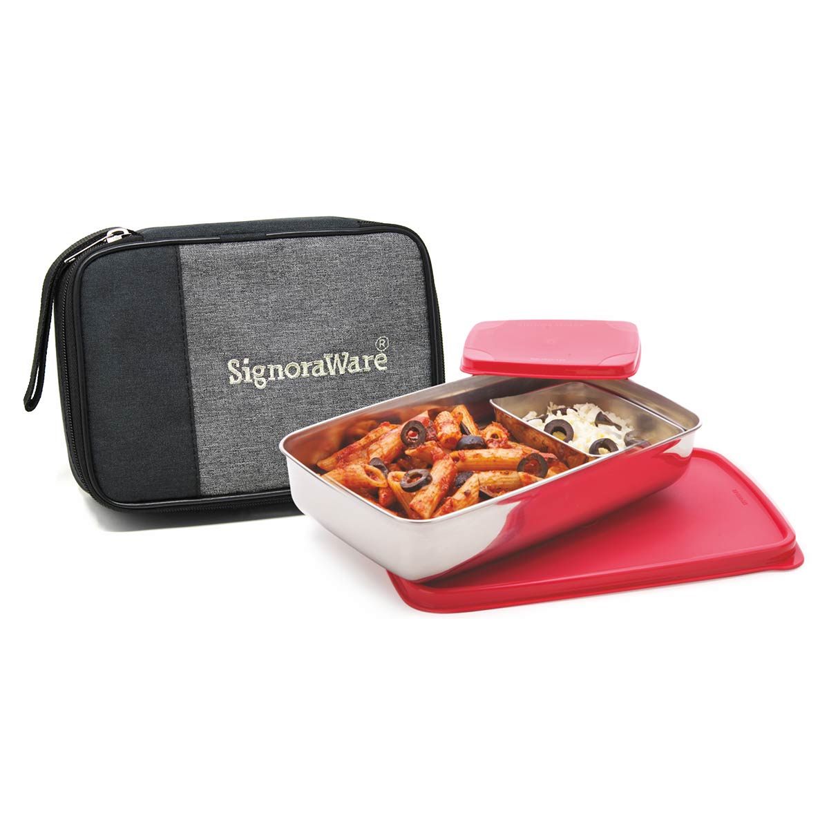 Compact Steel Lunch Box Big with Bag Signoraware