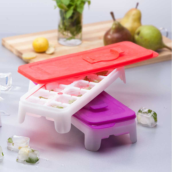 Ice Tray with Silicon | Ice Cube Trays , Easy-Release TPE & Flexible 14-Ice Cube Trays with Spill-Resistant Removable Lid, for Cocktail, Freezer, Stackable Ice Trays with Covers