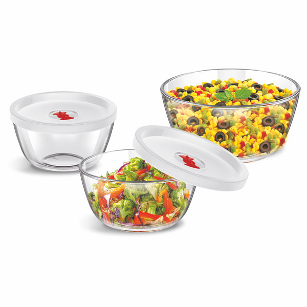 Mixing Bowl Borosilicate Glass Set of 3 with LIDS, (500ml+1000ml+1500ml)