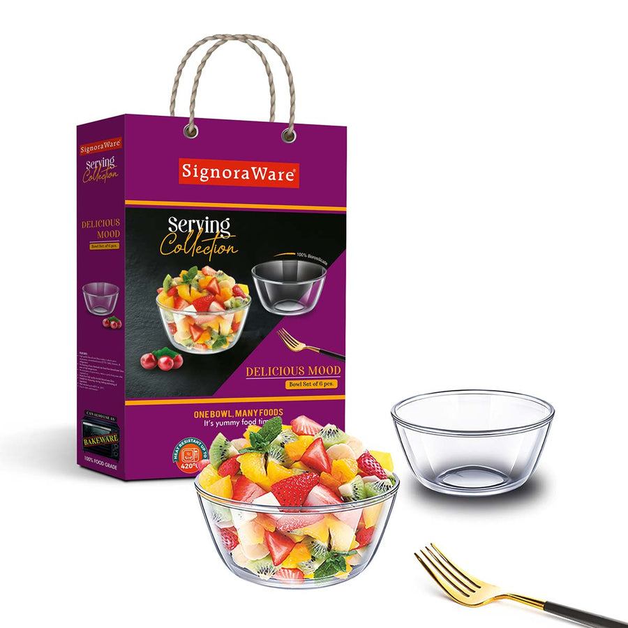Delicious Mood Borosilicate Bowl (Set of 6) Gift Pack