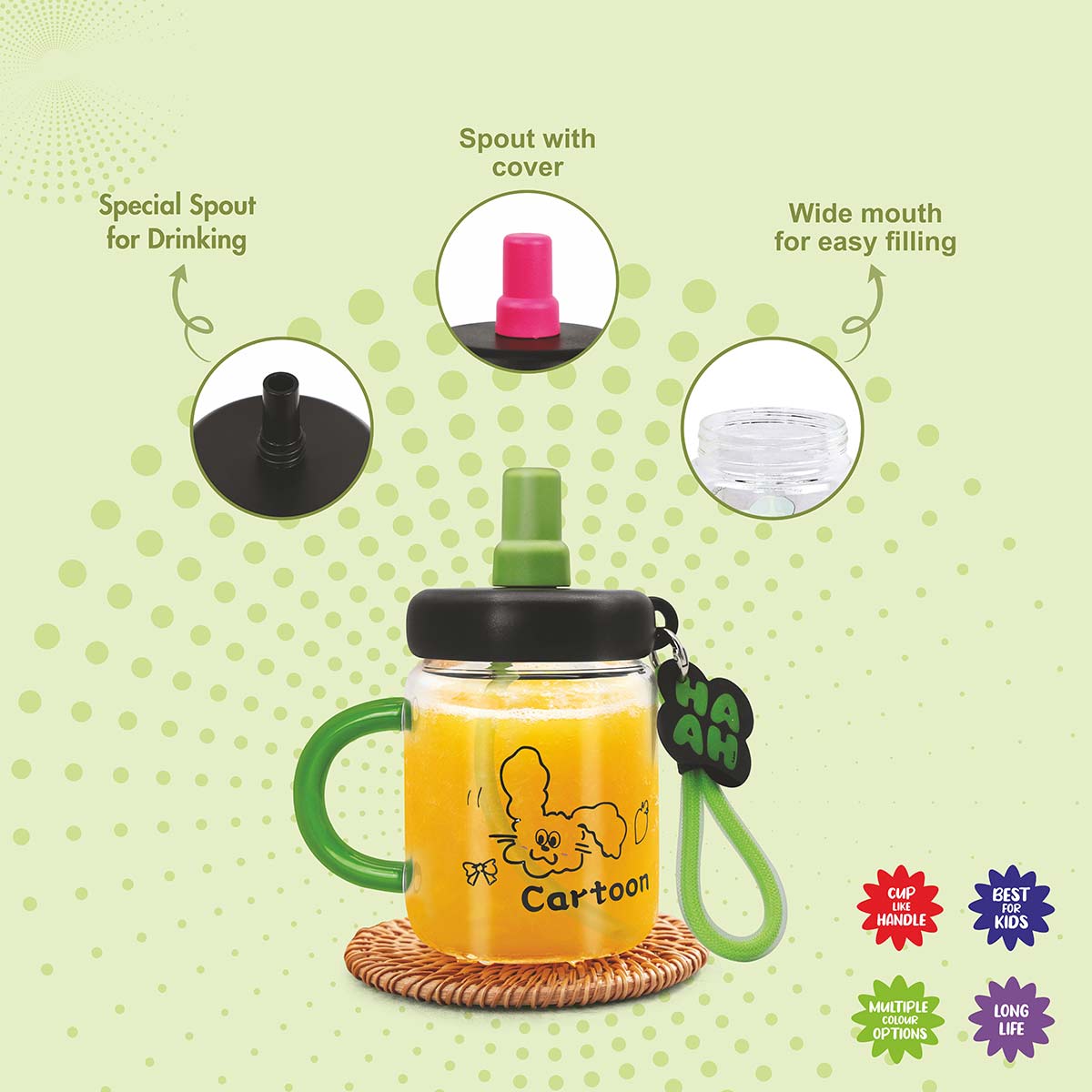Sparrow Kids Glass Water Bottle 580 ml | Borosilicate Glass