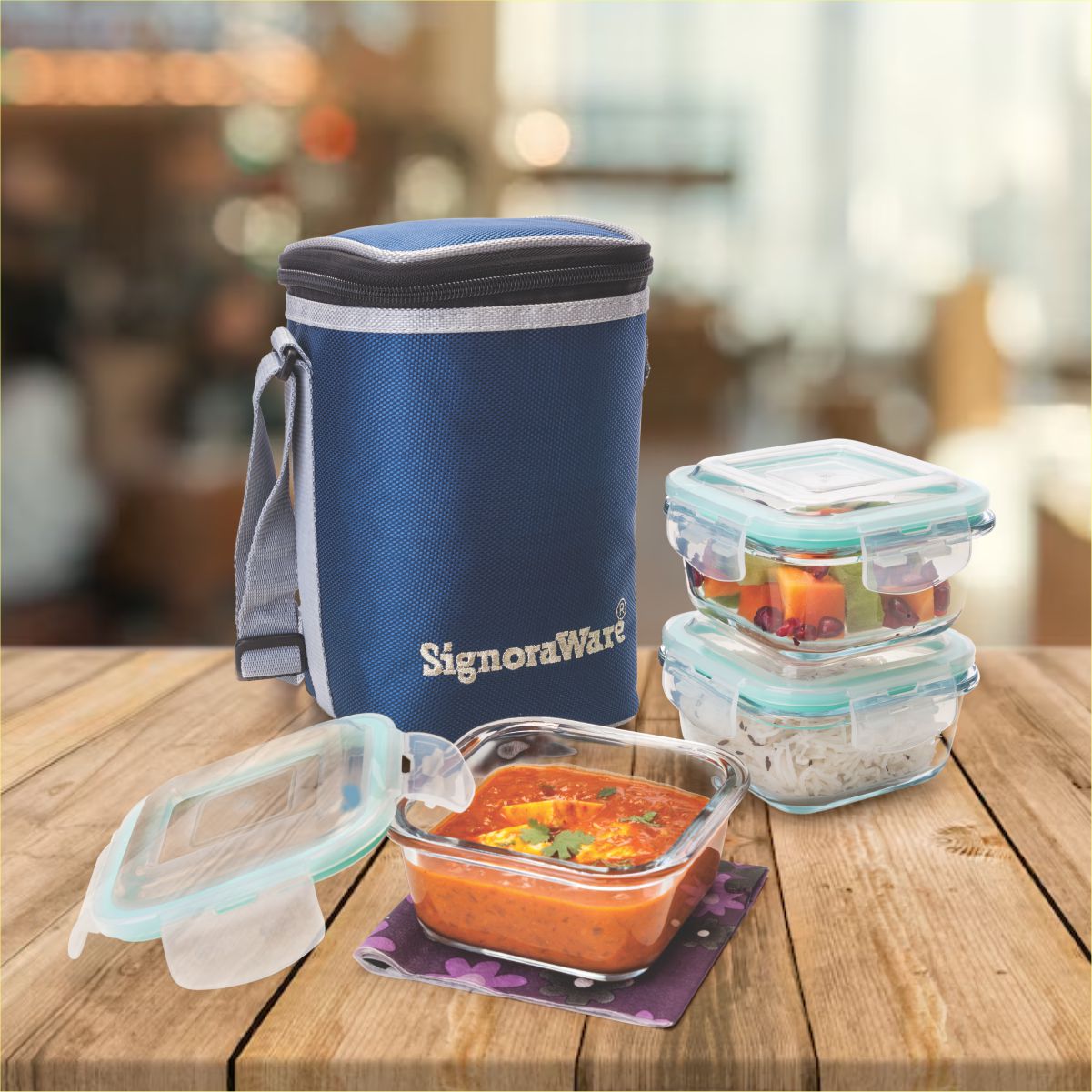 Signoraware Director Glass Lunch Box with Bag