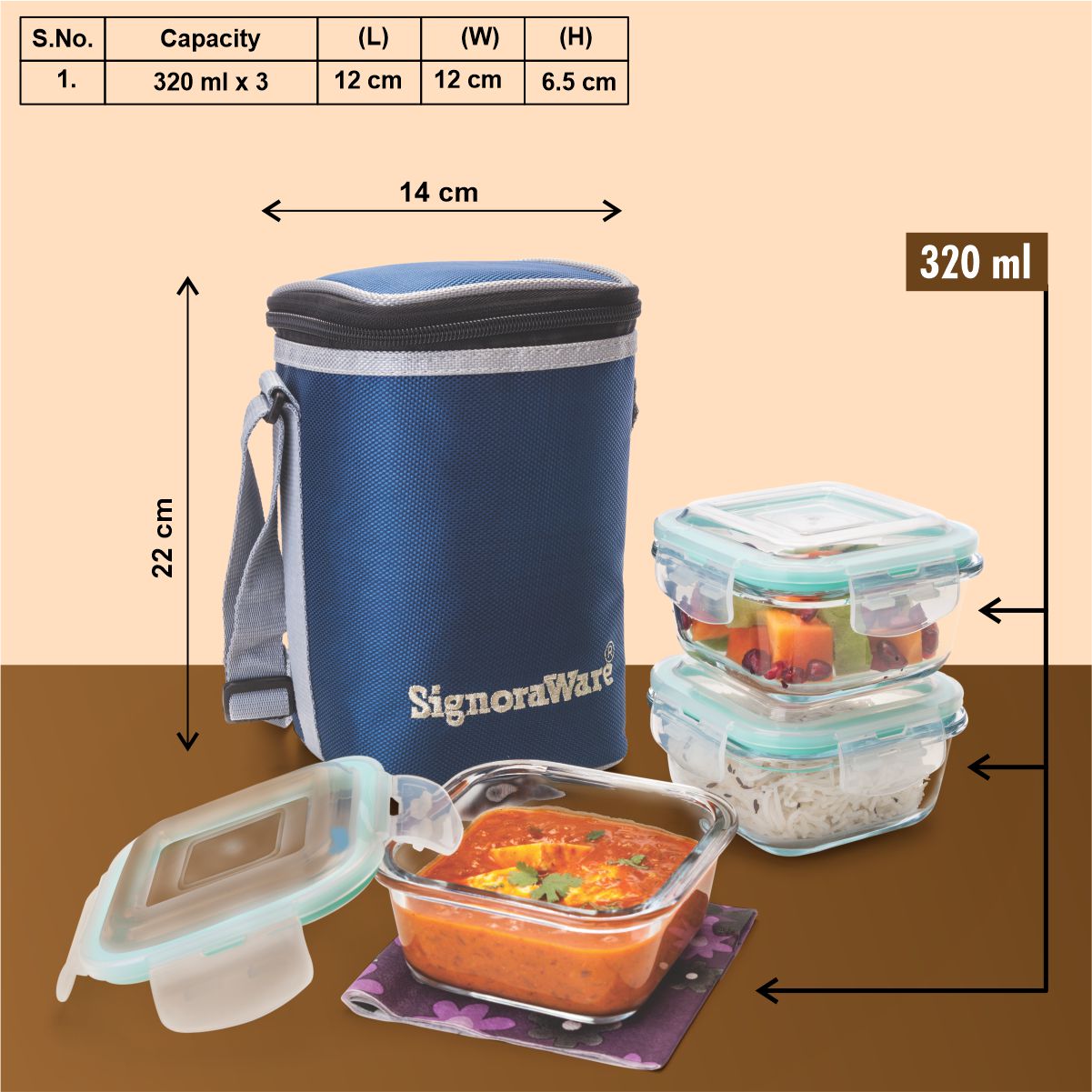 Signoraware executive glass lunch box with bag shop