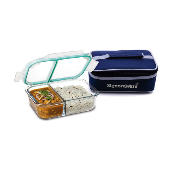 Signoraware Slim Glass Small Lunch Box (600 ml.) with Bag