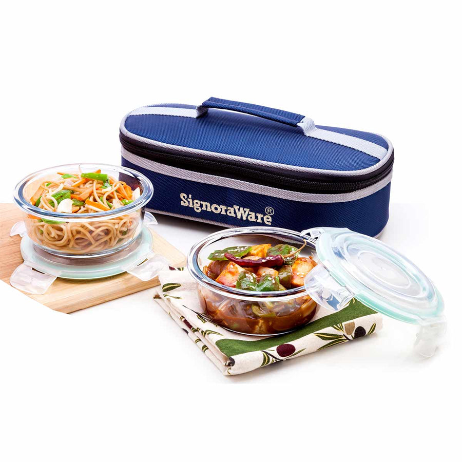 Flat Glass Lunch Box Round (400 ml + 400 ml)