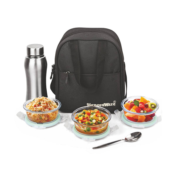 Social Glass Lunch Box (Big) with steel bottle 750 ml | Borosilicate Glass Lunch Box