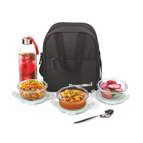 Social Glass Lunch Box (Big) with Glass Bottle 750ml | Borosilicate Glass Lunch Box