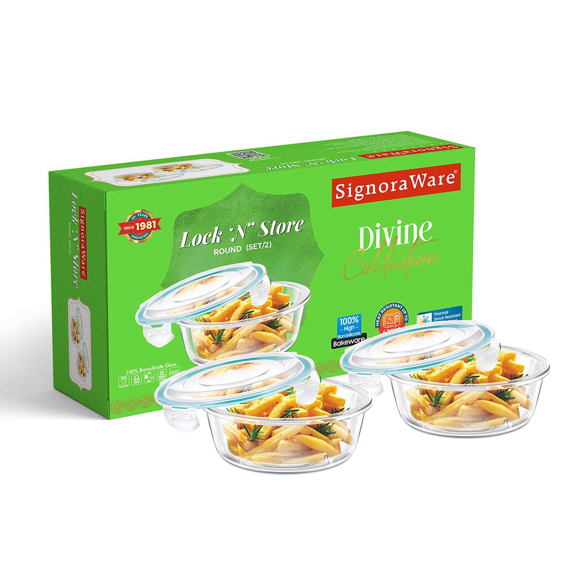 Signoraware Containers Signoraware Lock n Store Glass Containers (Round) Set/2 400 ml.