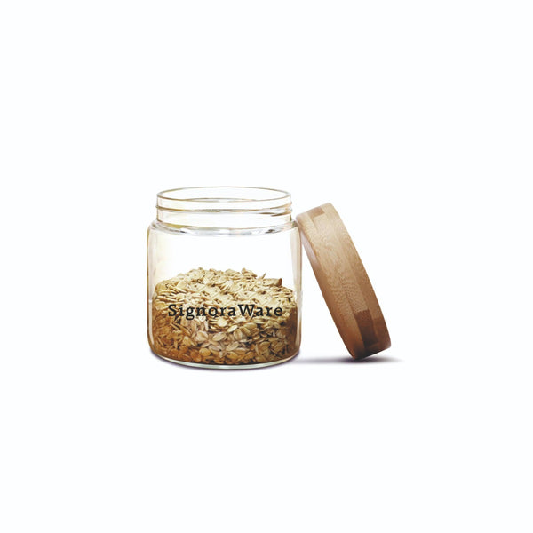 Glaze Jar with Bamboo Lid 300 ml | Air-Tight Storage Container For Kitchen | Glass Jar For Storing Spices, Grains, Dals