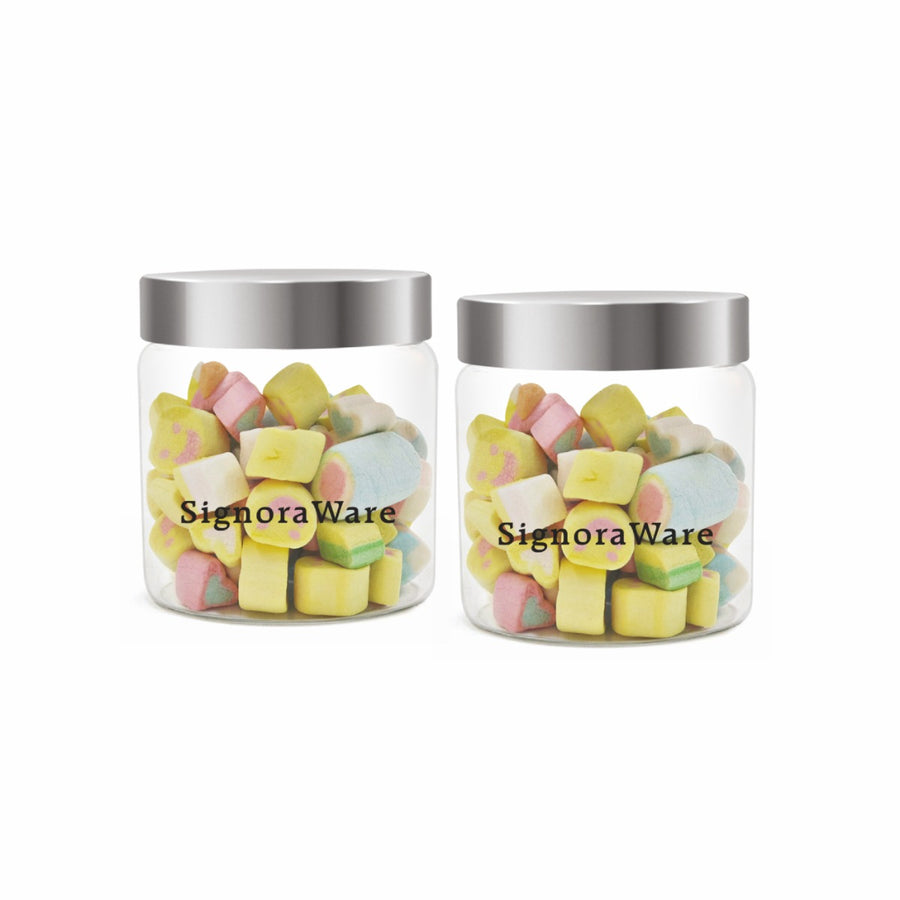 Glaze Round Glass Jar with Steel Lid 500ml (Set of 2)