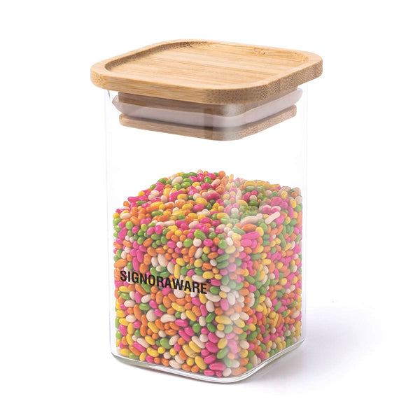 Trison Square Stackable Jar With Bamboo Lid 950 ml
