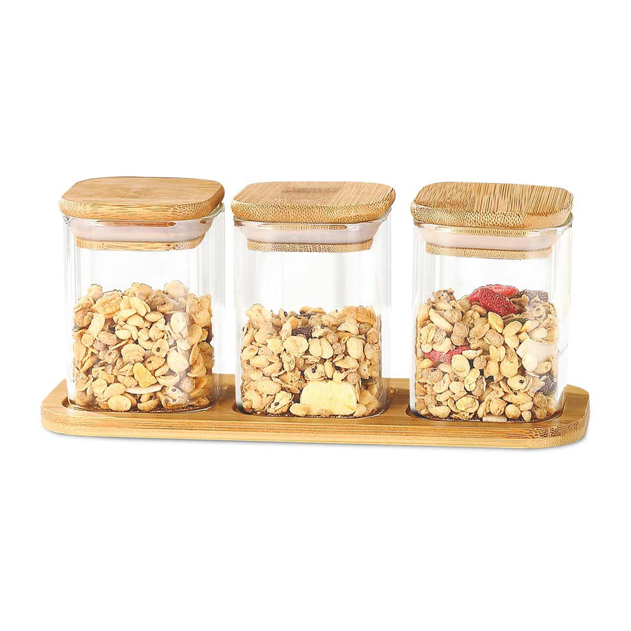 Trison Glass Jar 230ml (Set/3) with Tray