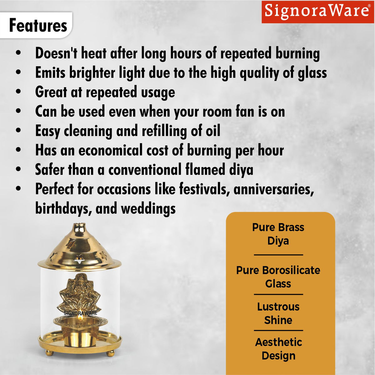 Laxmi Akhand Diya Medium | Brass Diya