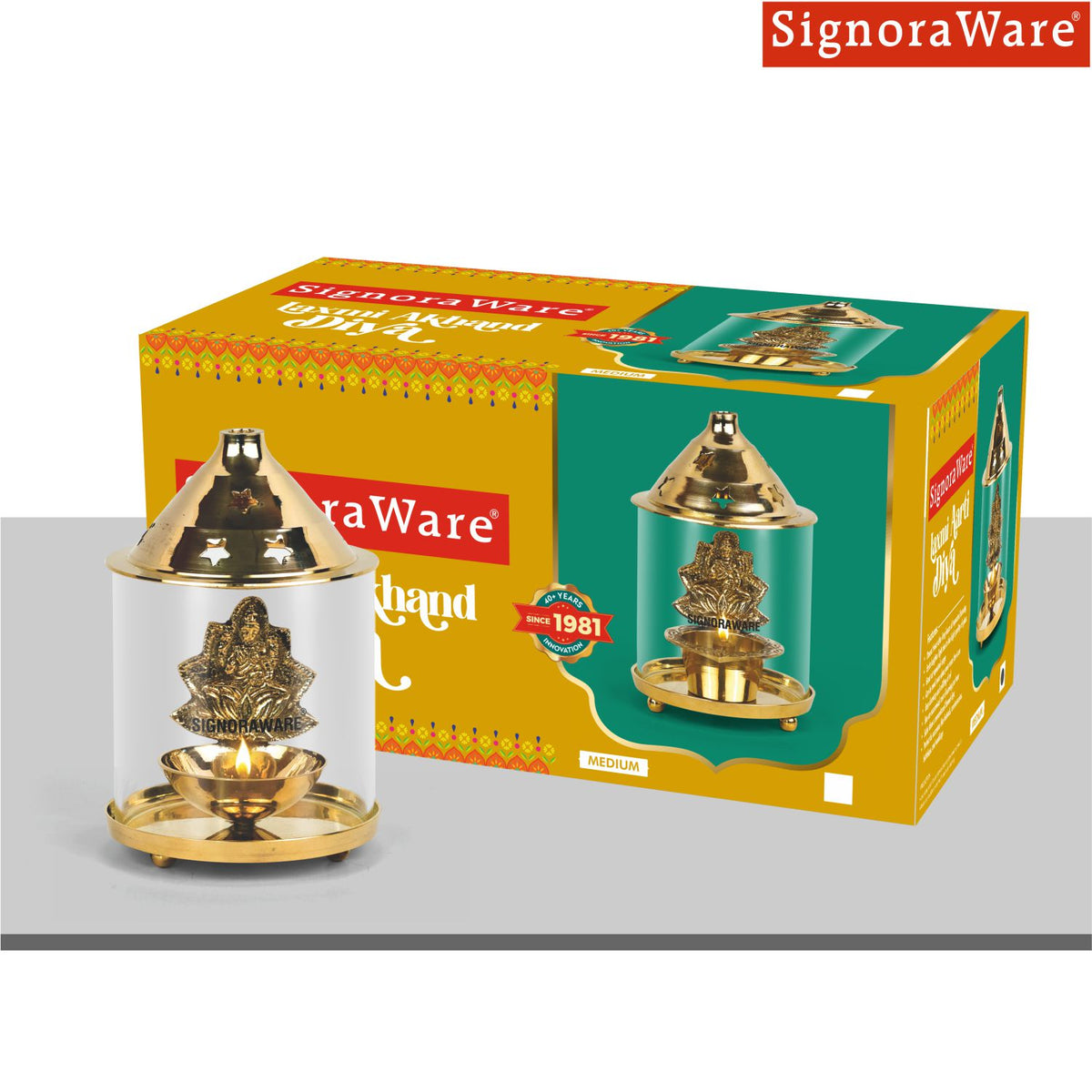 Laxmi Akhand Diya Medium | Brass Diya