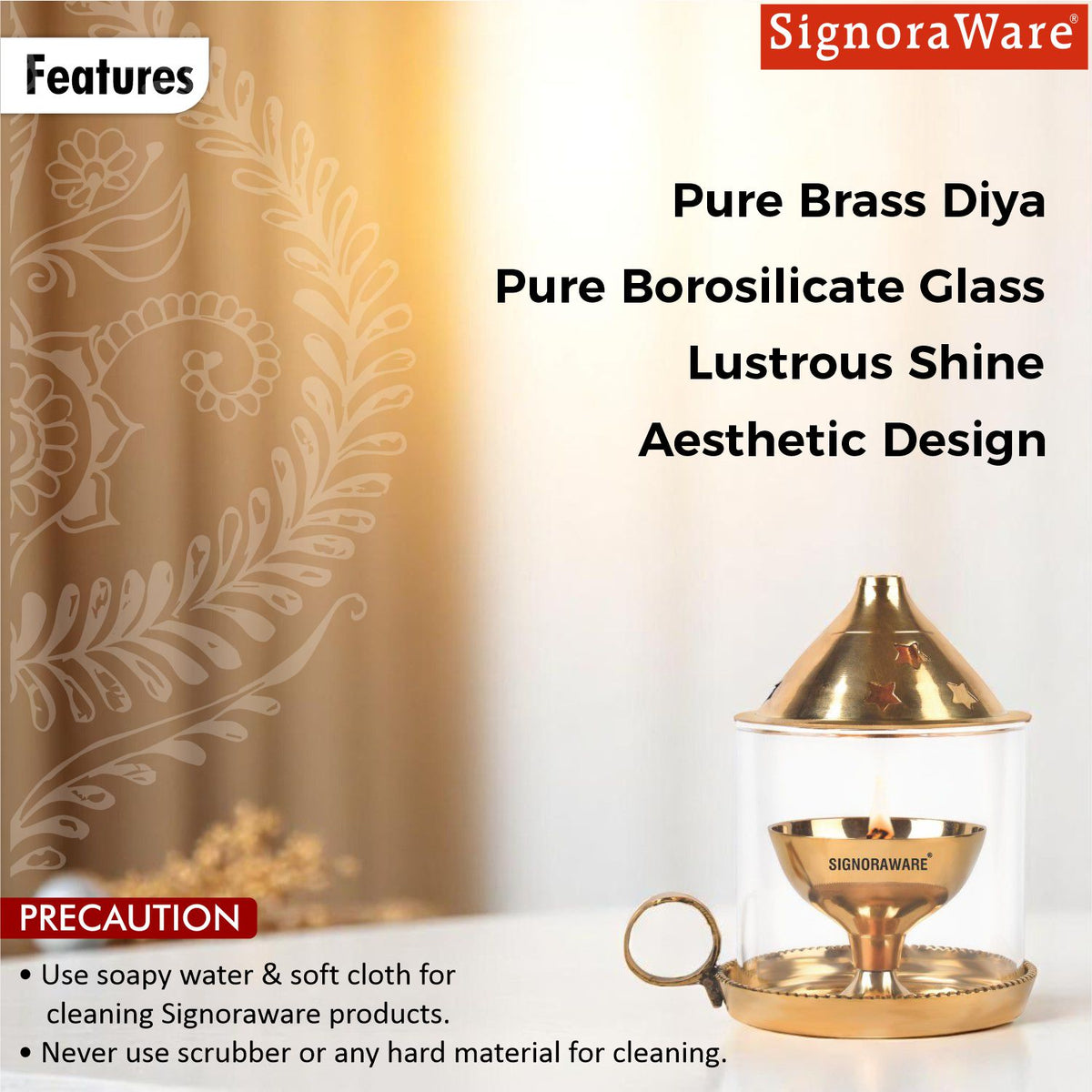 Mangalam Akhand Diya Medium with Glass Cover