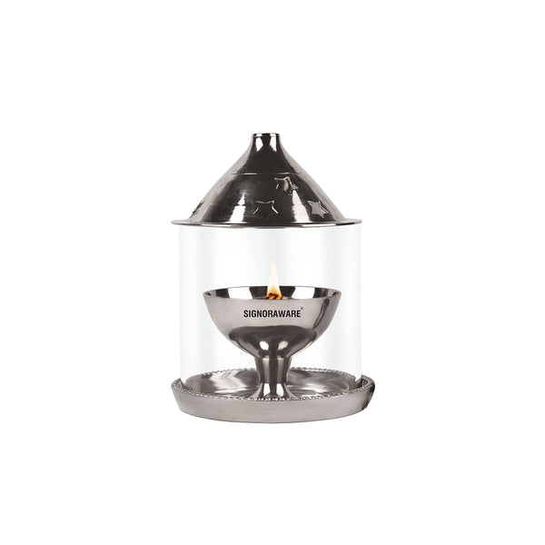 Nickel Diya (Mini) with glass cover