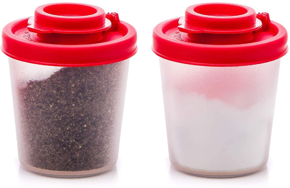 Spice Shaker Medium, Set of 2, Moisture Proof   Salt Shaker to go Camping Picnic Outdoors Kitchen Lunch Boxes Travel Spice Set  with Colourful Covers Lids Plastic Airtight Spice Jar Dispenser