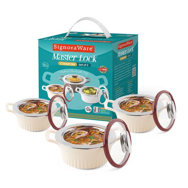 Master Lock Casserole Set of 3 (1000 ml+1500ml+2000ml) | Gifting Set