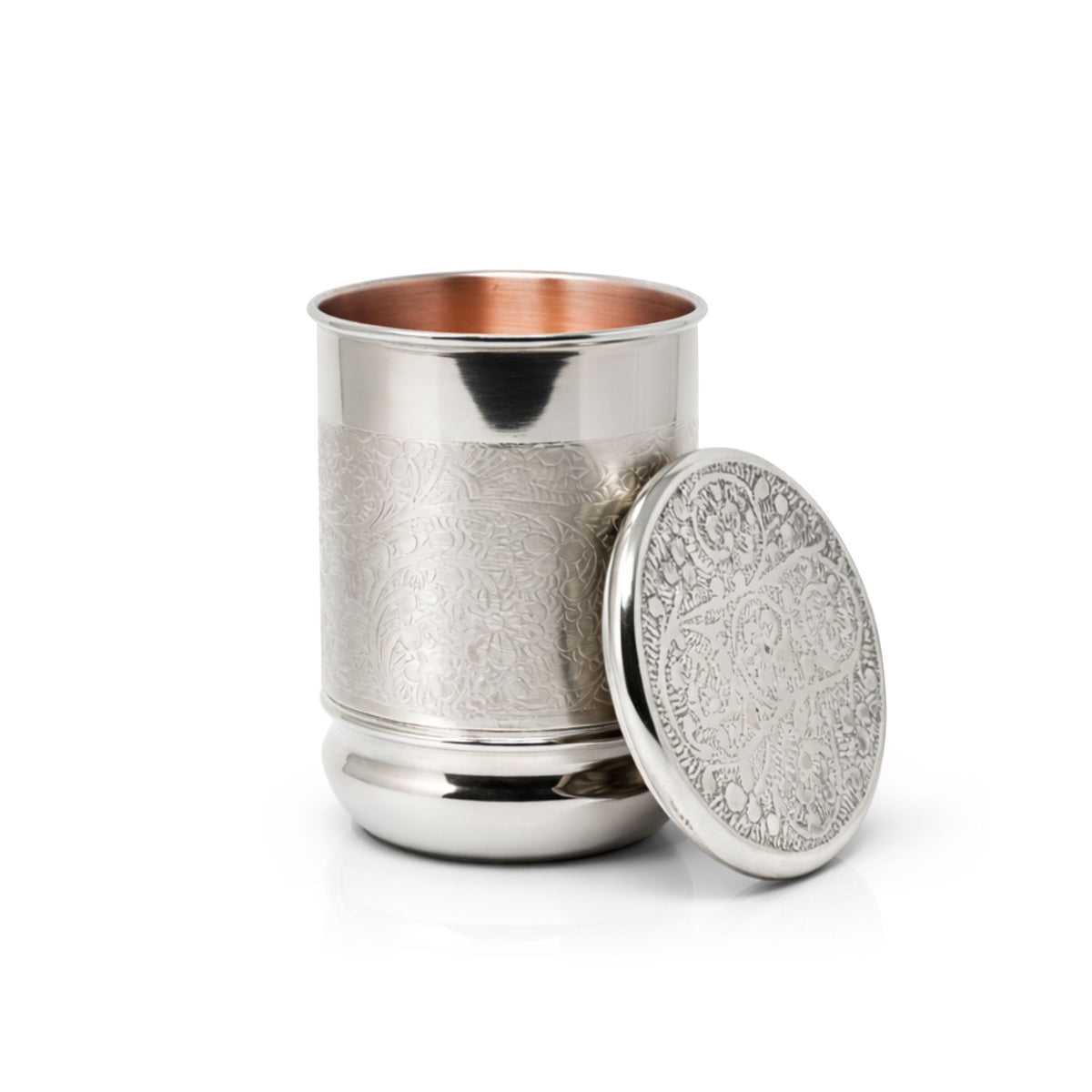 Royal Silver Touch Copper Glass 400ml with Lid