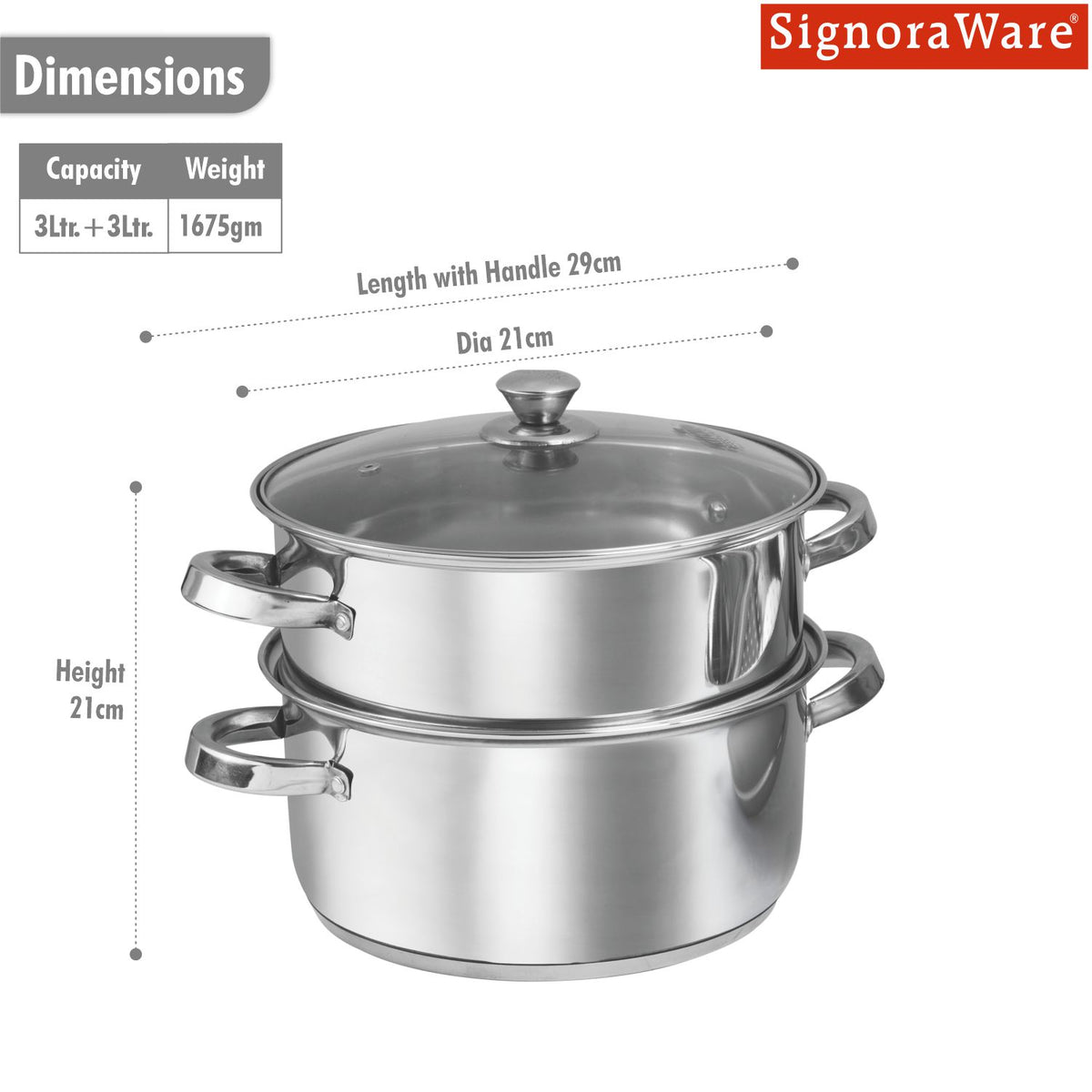 All Rounder Steamer Two Tier (20cm) | Momo/Modak Maker with Glass Lid & Riveted Handles 20cm (Induction and Gas Stove Friendly)