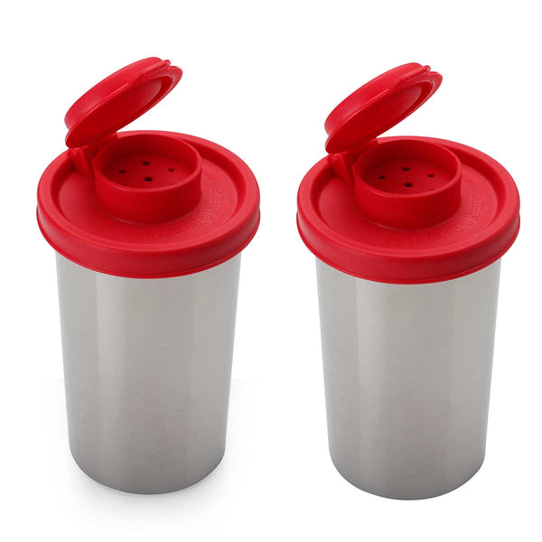 Spice Shaker Steel Big (150 ml. each) ,Set of 2, Moisture Proof Salt Shaker to go Camping Picnic Outdoors Kitchen Lunch Boxes Travel Spice Set with Colourful Covers Lids  Airtight Spice Jar Dispenser