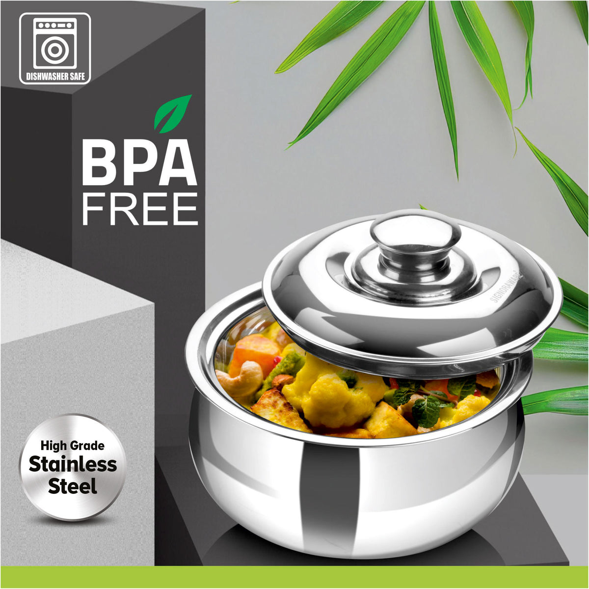 Hot Delight Casserole (1500ml) - Double Wall Stainless Steel Insulated casserole - Keep Food Hot for longer time