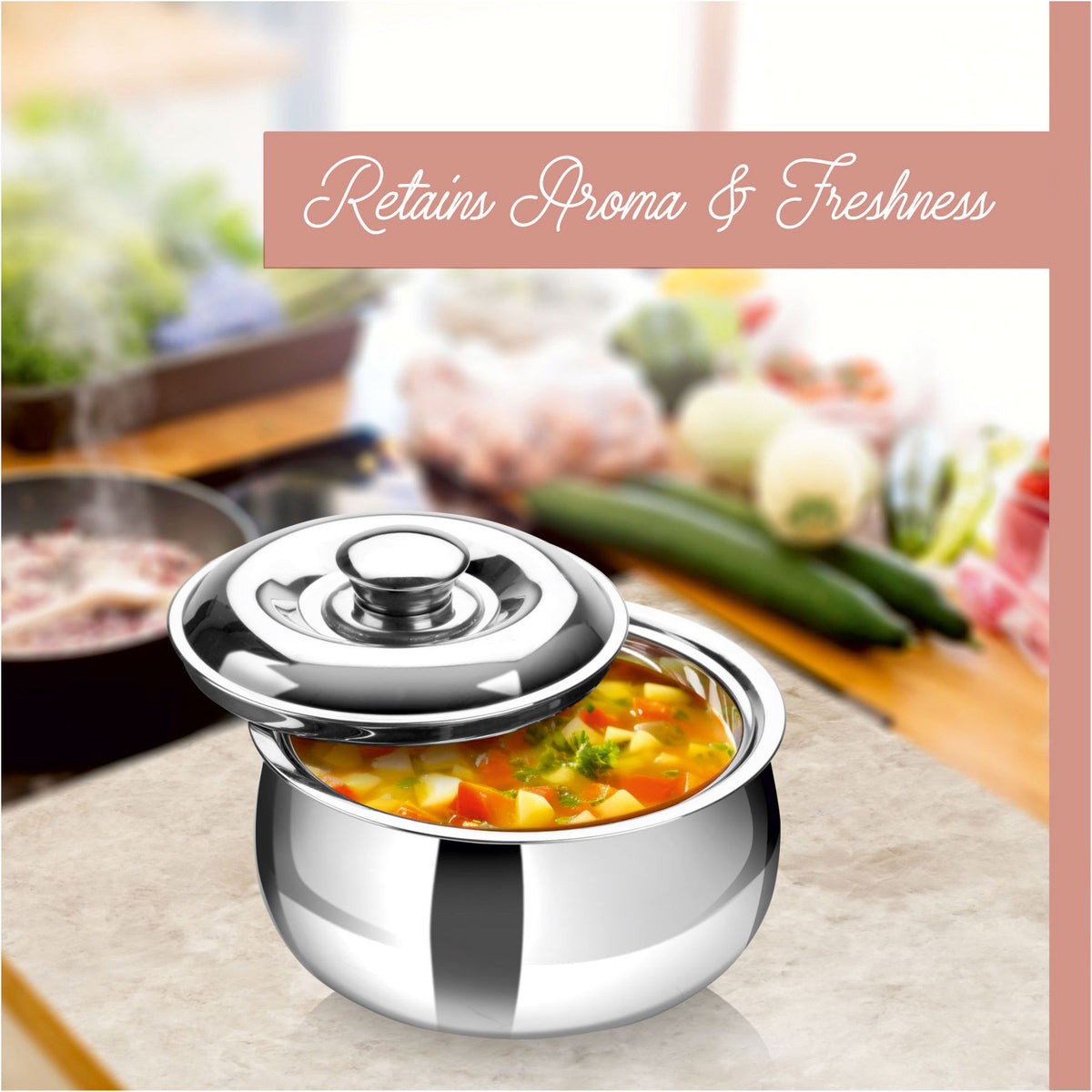 Hot Delight Casserole (3000ml) - Double Wall Stainless Steel Insulated casserole - Keep Food Hot for longer time