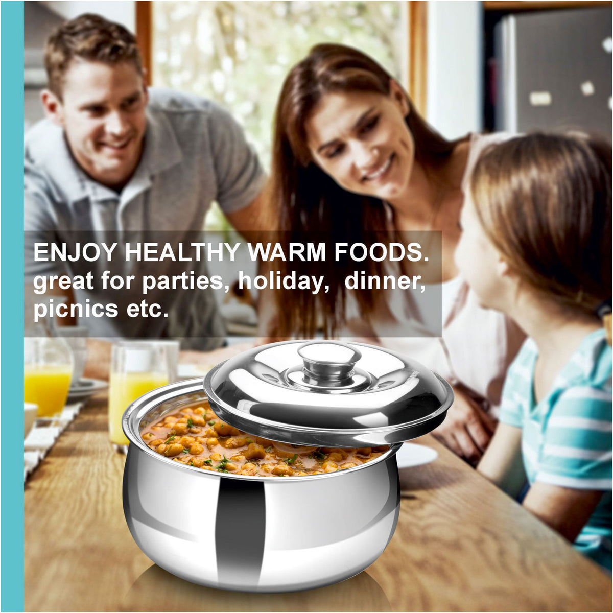 Hot Delight Casserole (3000ml) - Double Wall Stainless Steel Insulated casserole - Keep Food Hot for longer time