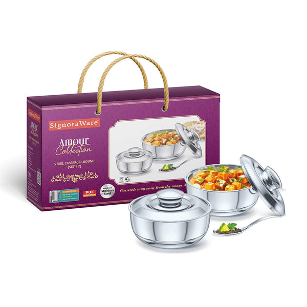 Fresh Steel Casserole (500ml + 500ml) Set of 2 | Gifting Pack