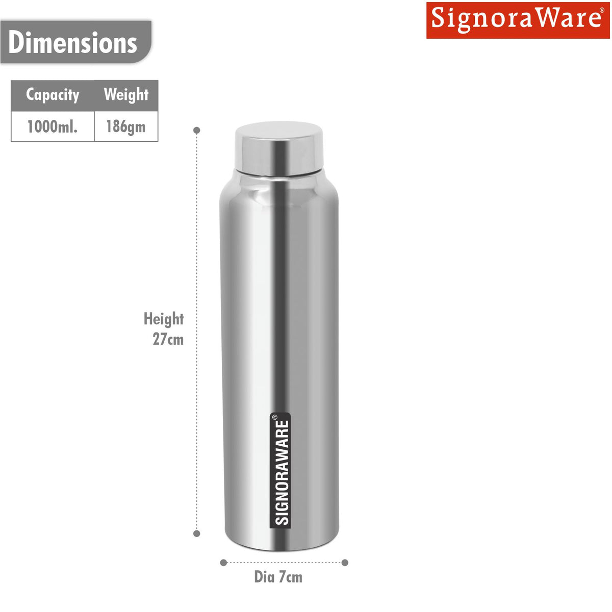 Aqua Steel Water Bottle 1000 ml (Matt Finish)