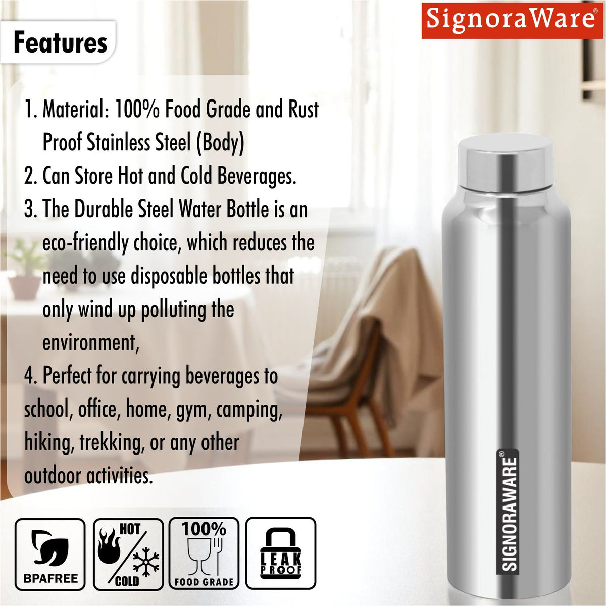 Aqua Steel Water Bottle 1000 ml (Matt Finish)