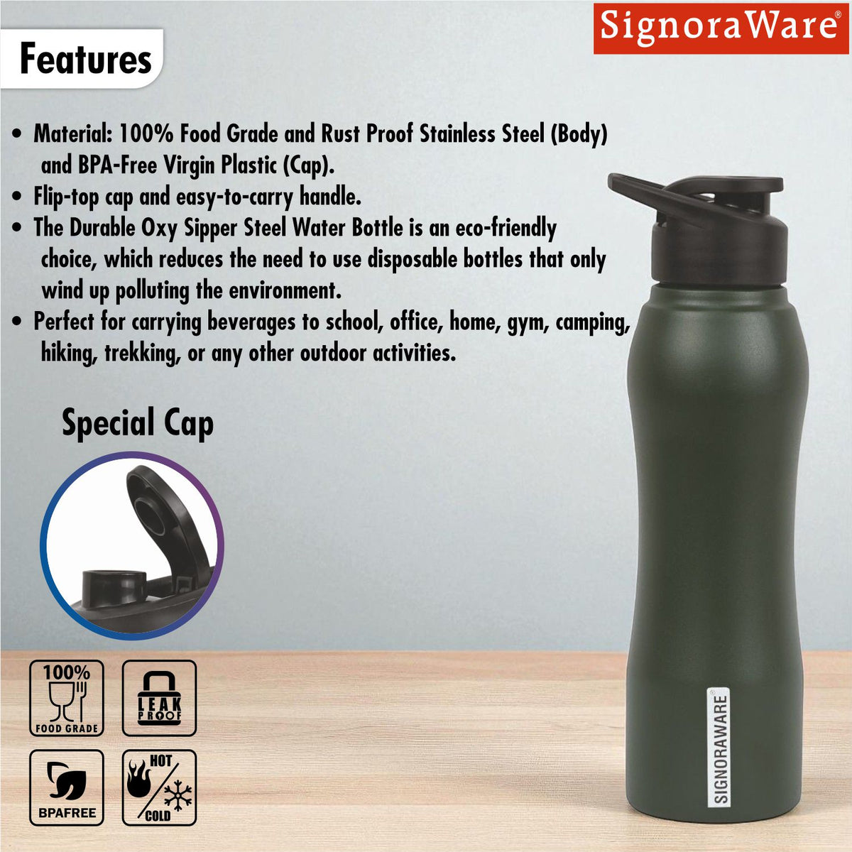Oxy Sipper Steel Bottle Coloured 1000ml