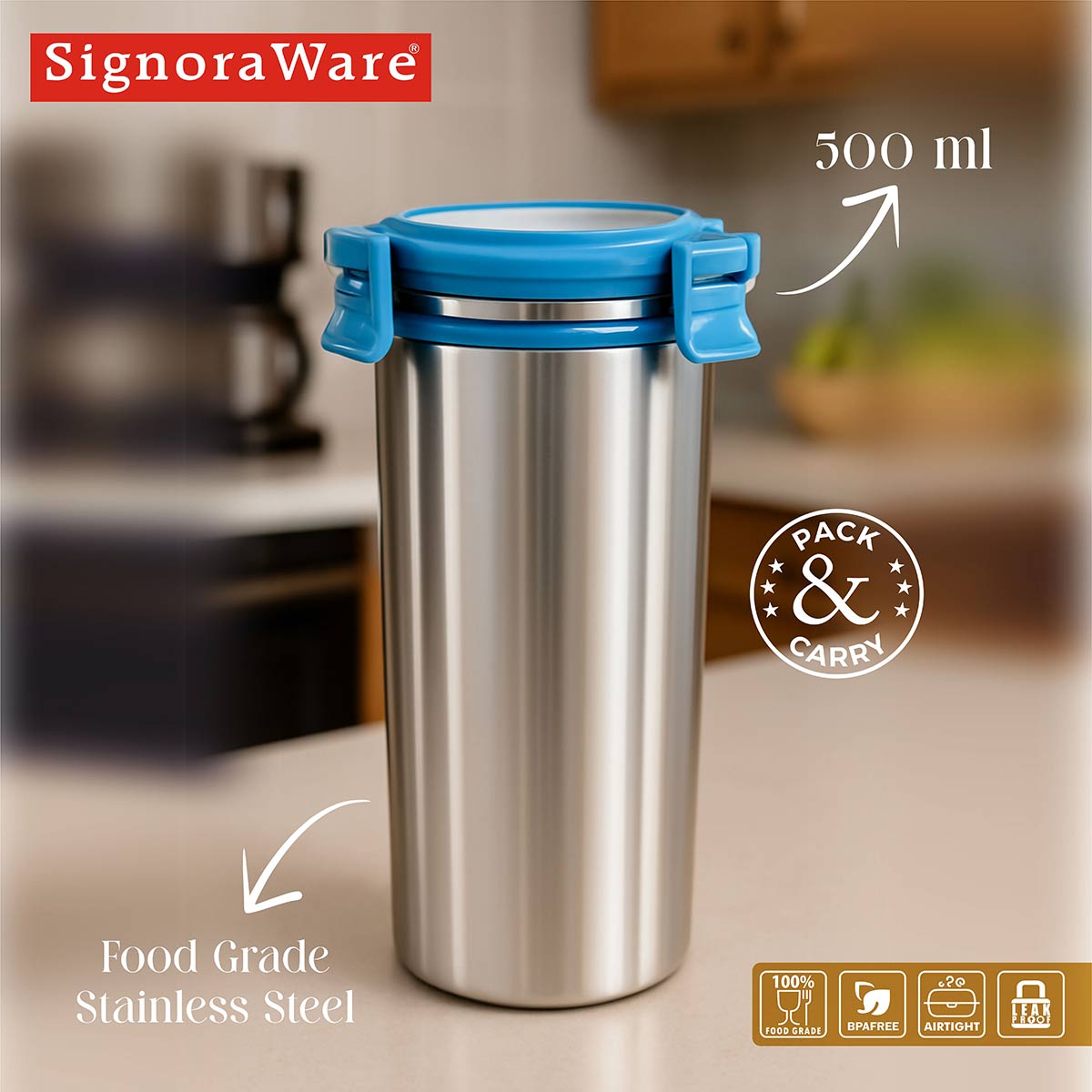 Lock N Store Steel Tumbler 500ml