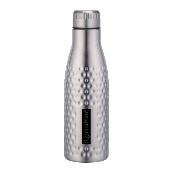 AACE Hammered Steel Water Bottle (1 Ltr.) - Stainless Steel Colour
