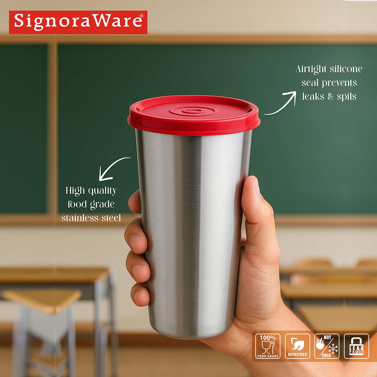 Tumbler (Steel) 420 ml. |Drinking Cup | Reusable Travel Tumbler With Leakproof Lid | To-Go Drink Cups for Juice, Smoothie, Iced Coffee, Milkshake, Cold Drinks & Snacks
