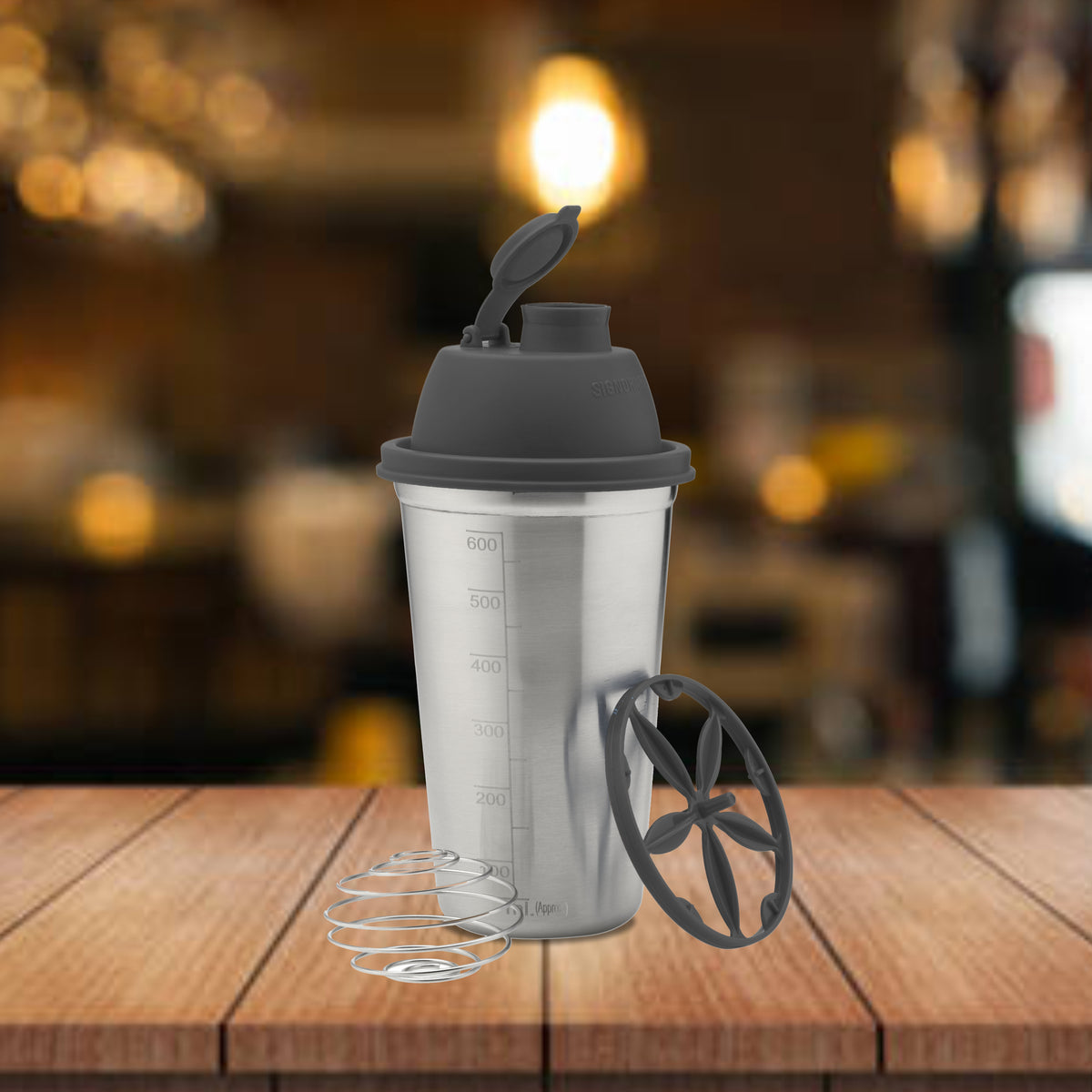 Shake 'N' Shake Steel, 650ml.| Steel Protein Shake Bottle for Meal Replacement Shakes & Smoothies, Beverages, Mixing Salad Dressing & Sauces, Margarita, More