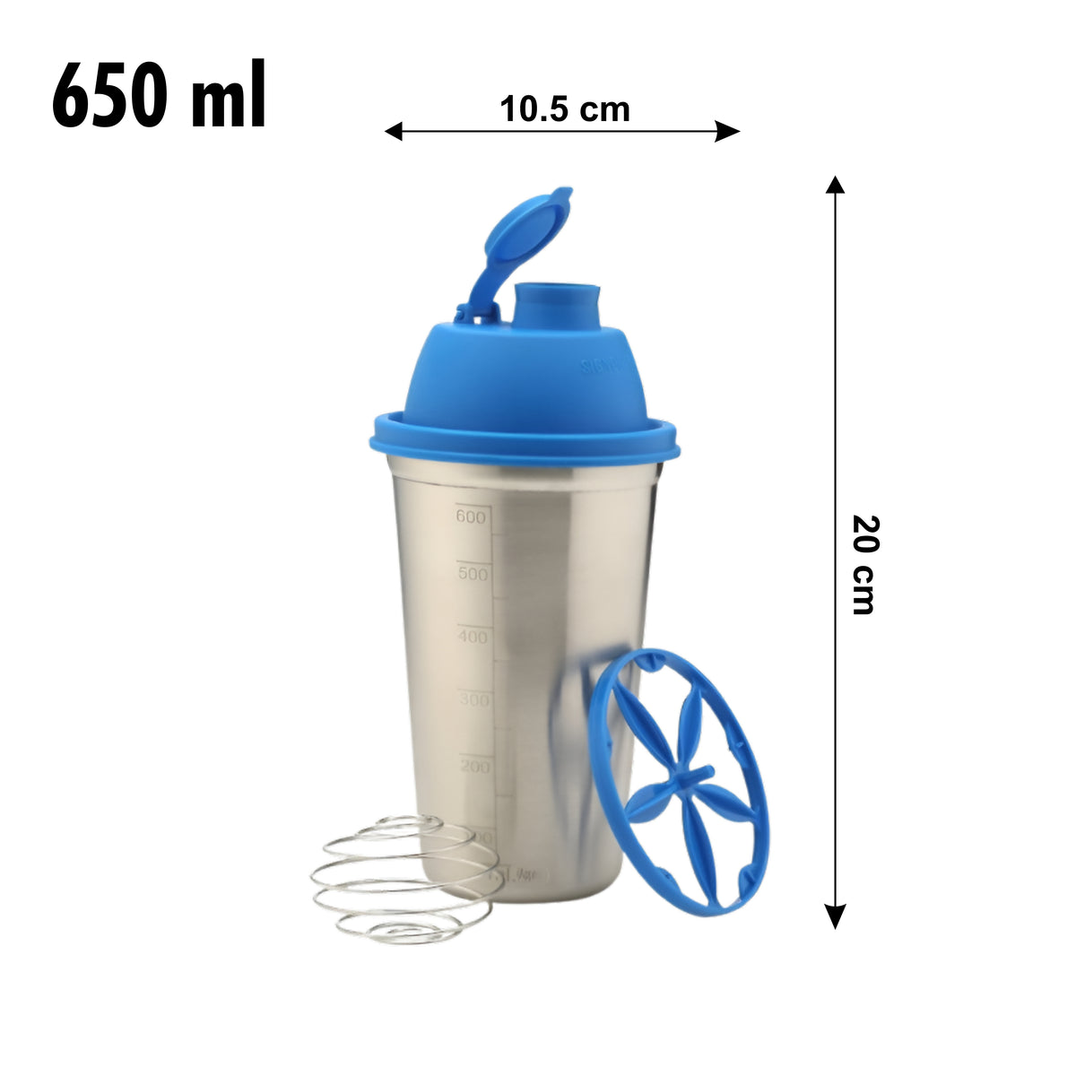 Shake 'N' Shake Steel, 650ml.| Steel Protein Shake Bottle for Meal Replacement Shakes & Smoothies, Beverages, Mixing Salad Dressing & Sauces, Margarita, More