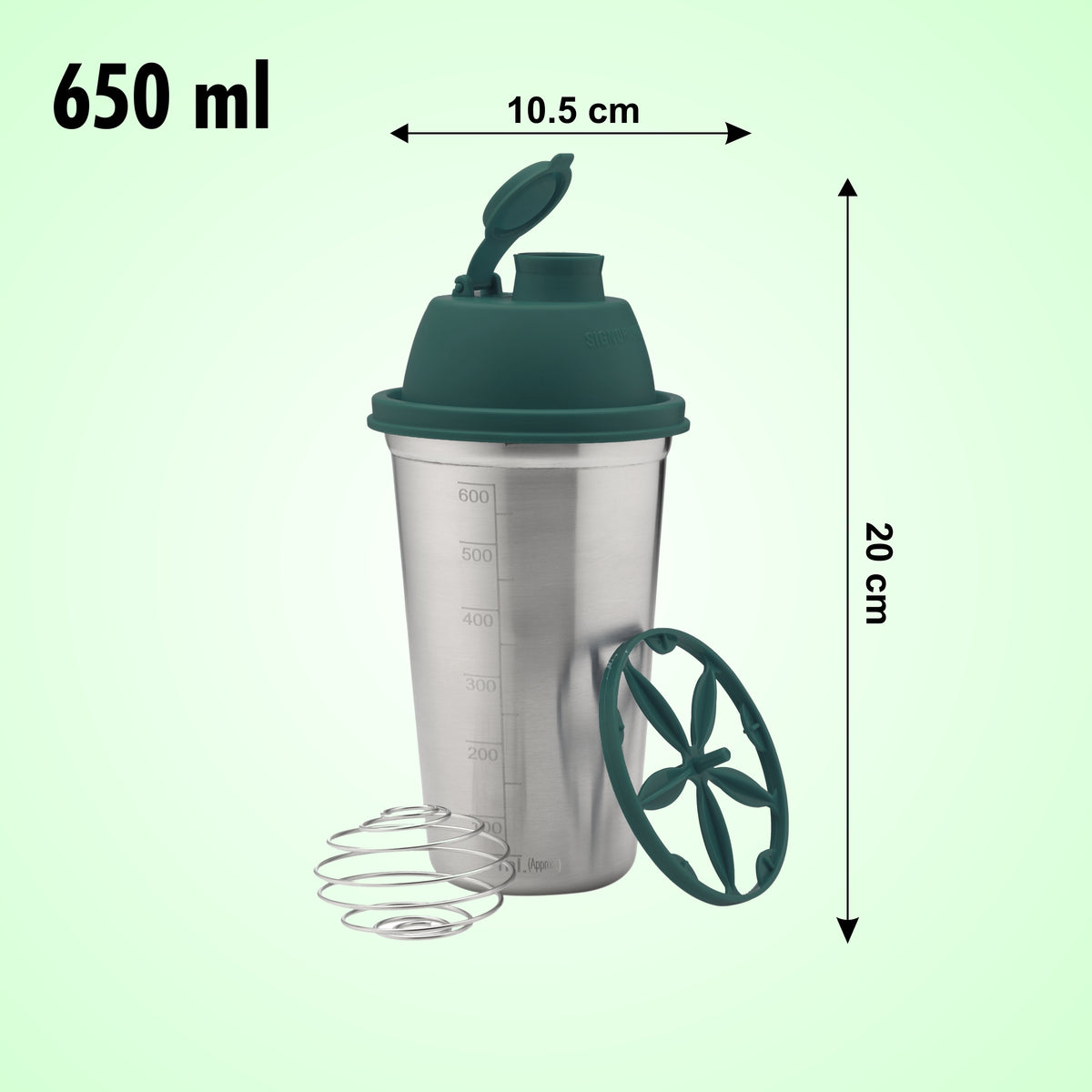 Shake 'N' Shake Steel, 650ml.| Steel Protein Shake Bottle for Meal Replacement Shakes & Smoothies, Beverages, Mixing Salad Dressing & Sauces, Margarita, More