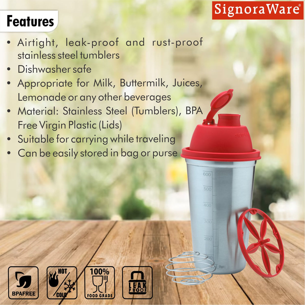 Shake 'N' Shake Steel, 650ml.| Steel Protein Shake Bottle for Meal Replacement Shakes & Smoothies, Beverages, Mixing Salad Dressing & Sauces, Margarita, More