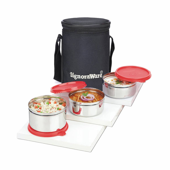 Femora Stainless Steel Square Multipurpose Lunch Box Set for  Office with Bag 2 Containers Lunch Box 