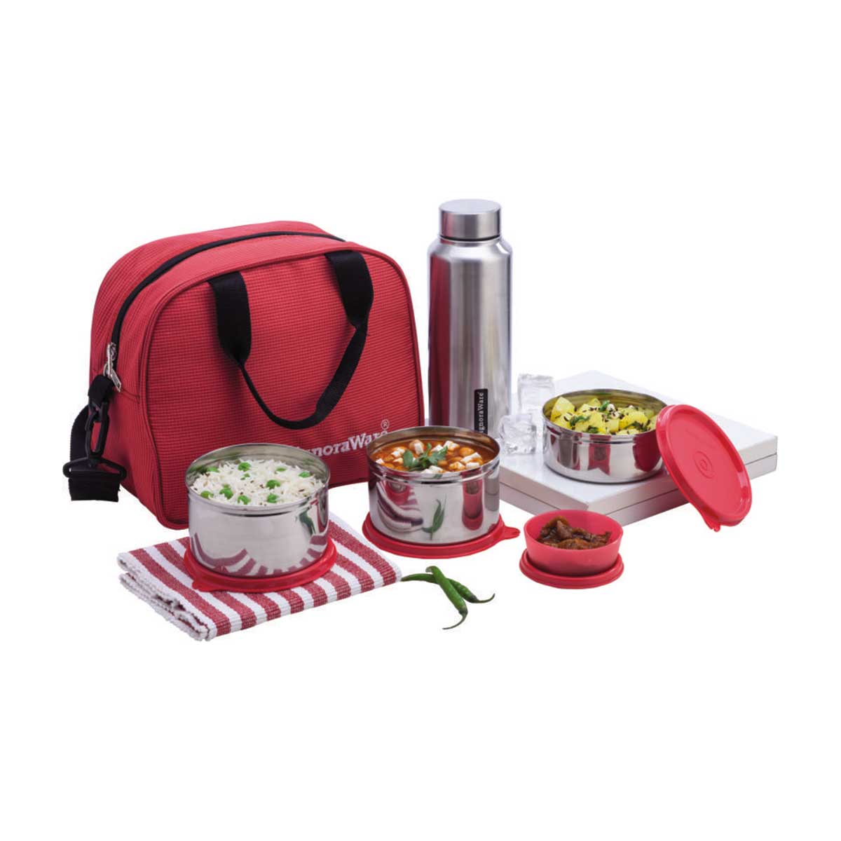 Signoraware Sling Steel Lunch Box with Steel Bottle, Set of 5