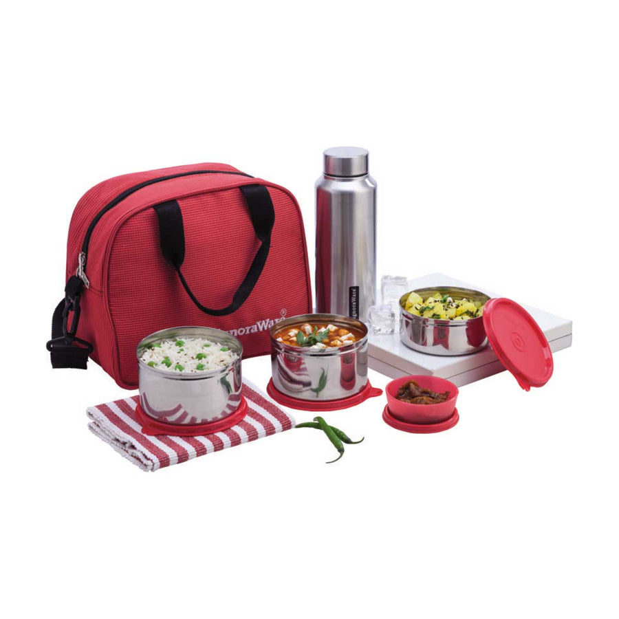 Signoraware Sling Steel Lunch Box with Steel Bottle, Set of 5