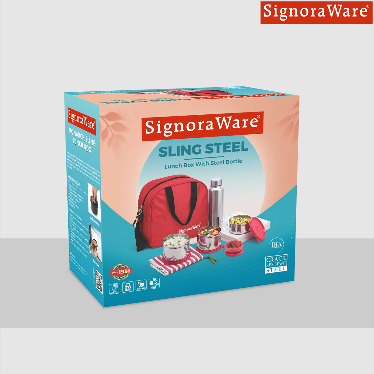 Signoraware Sling Steel Lunch Box with Steel Bottle, Set of 5