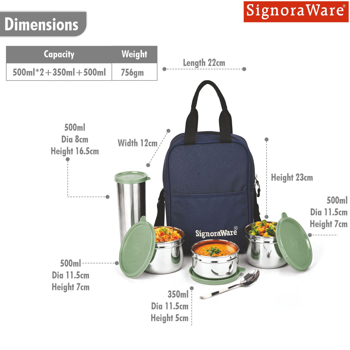 Fusion Medium Steel Lunch Box with Tumbler