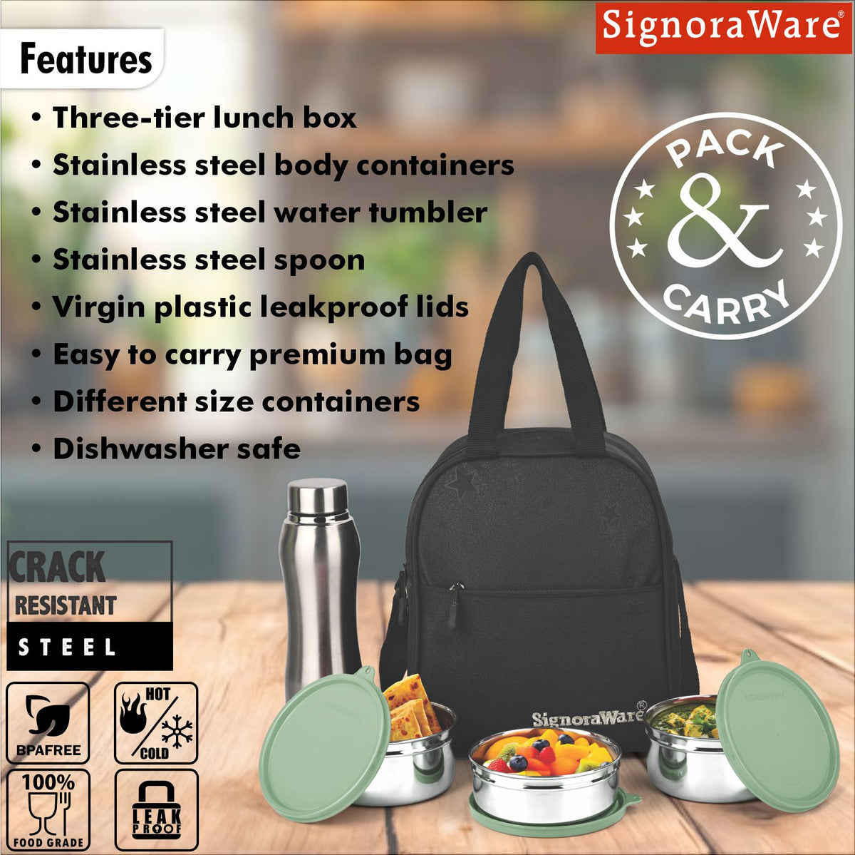 Fusion Big Steel Lunch Box with Bottle