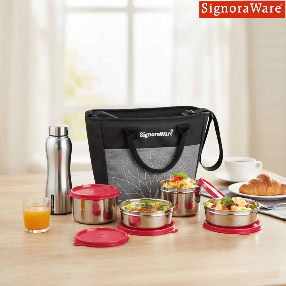 Office Steel Lunch Box with Steel Bottle