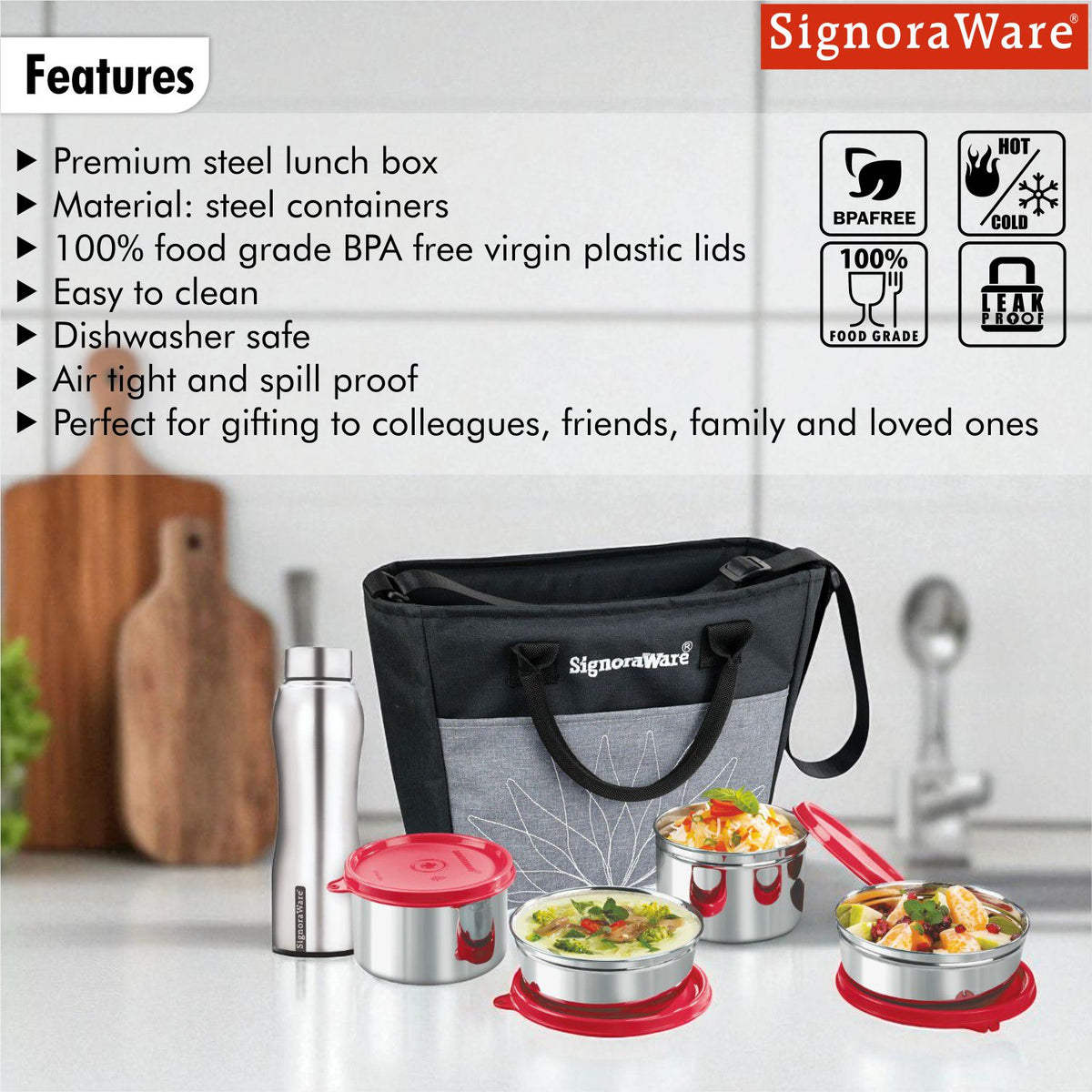 Office Steel Lunch Box with Steel Bottle