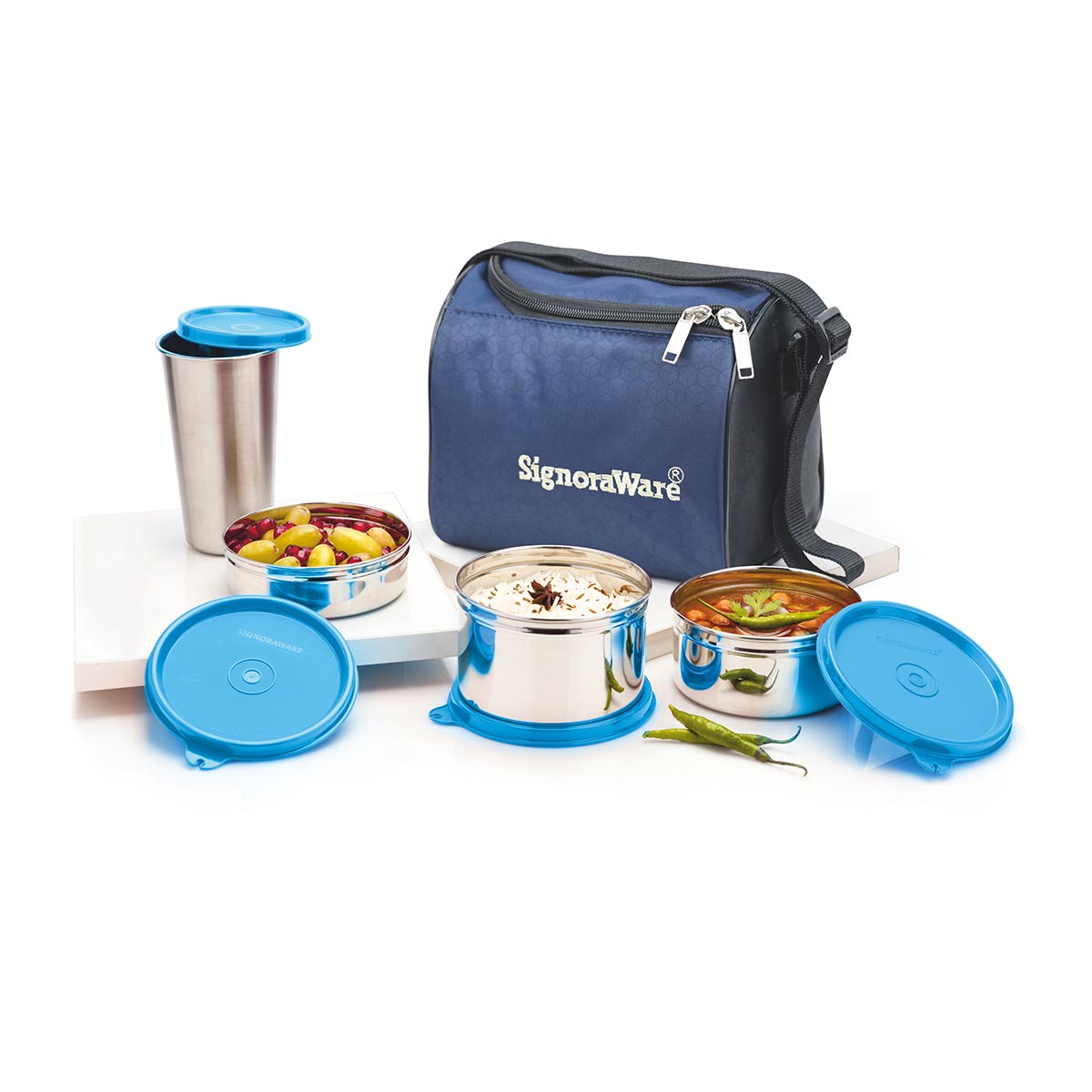 Signoraware steel lunch box for kids with bag