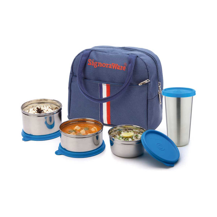 Stylish Stainless Steel Lunch Box with Steel tumbler, Set of 4
